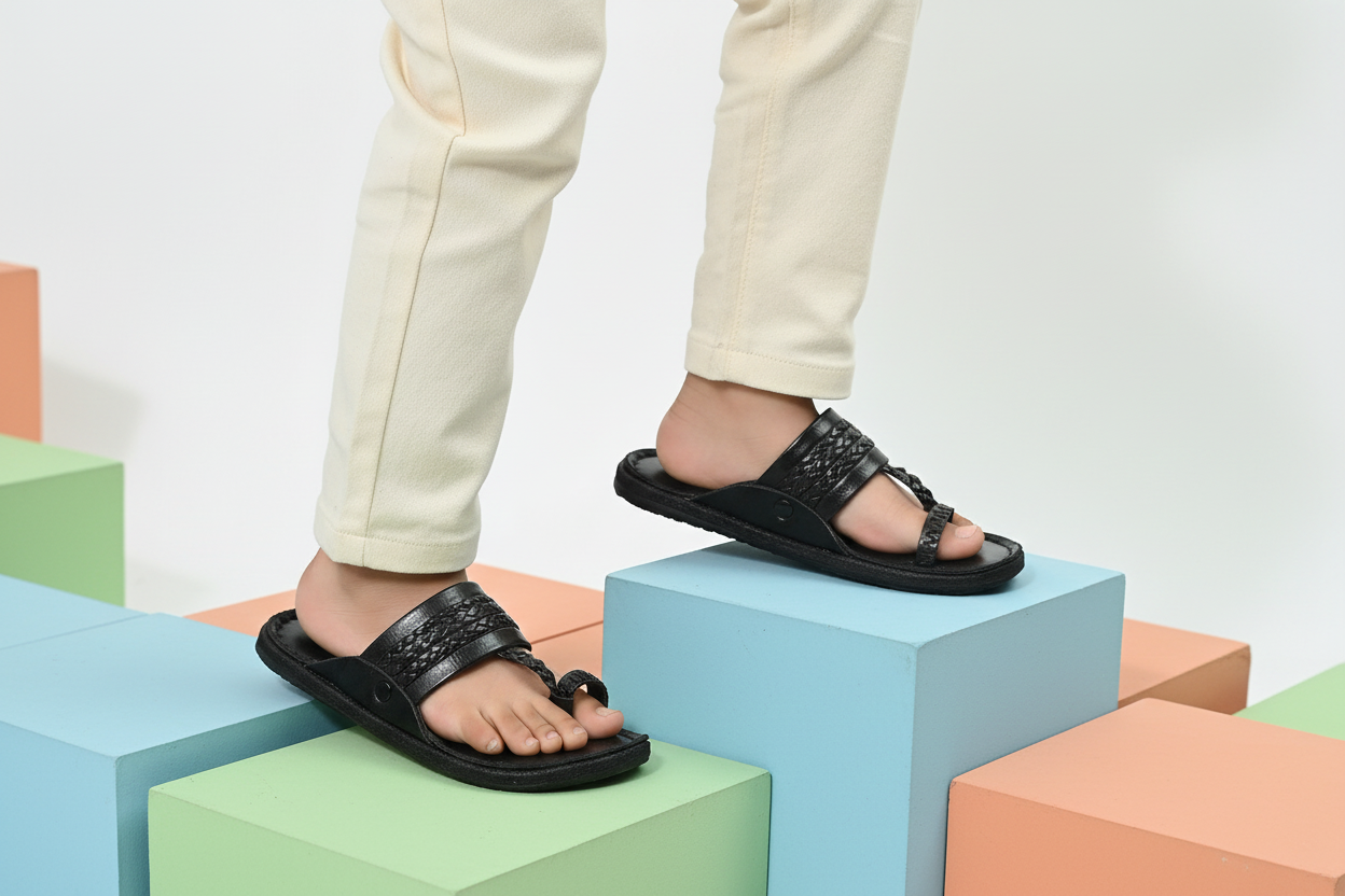 Black Leather Chappal - Walking