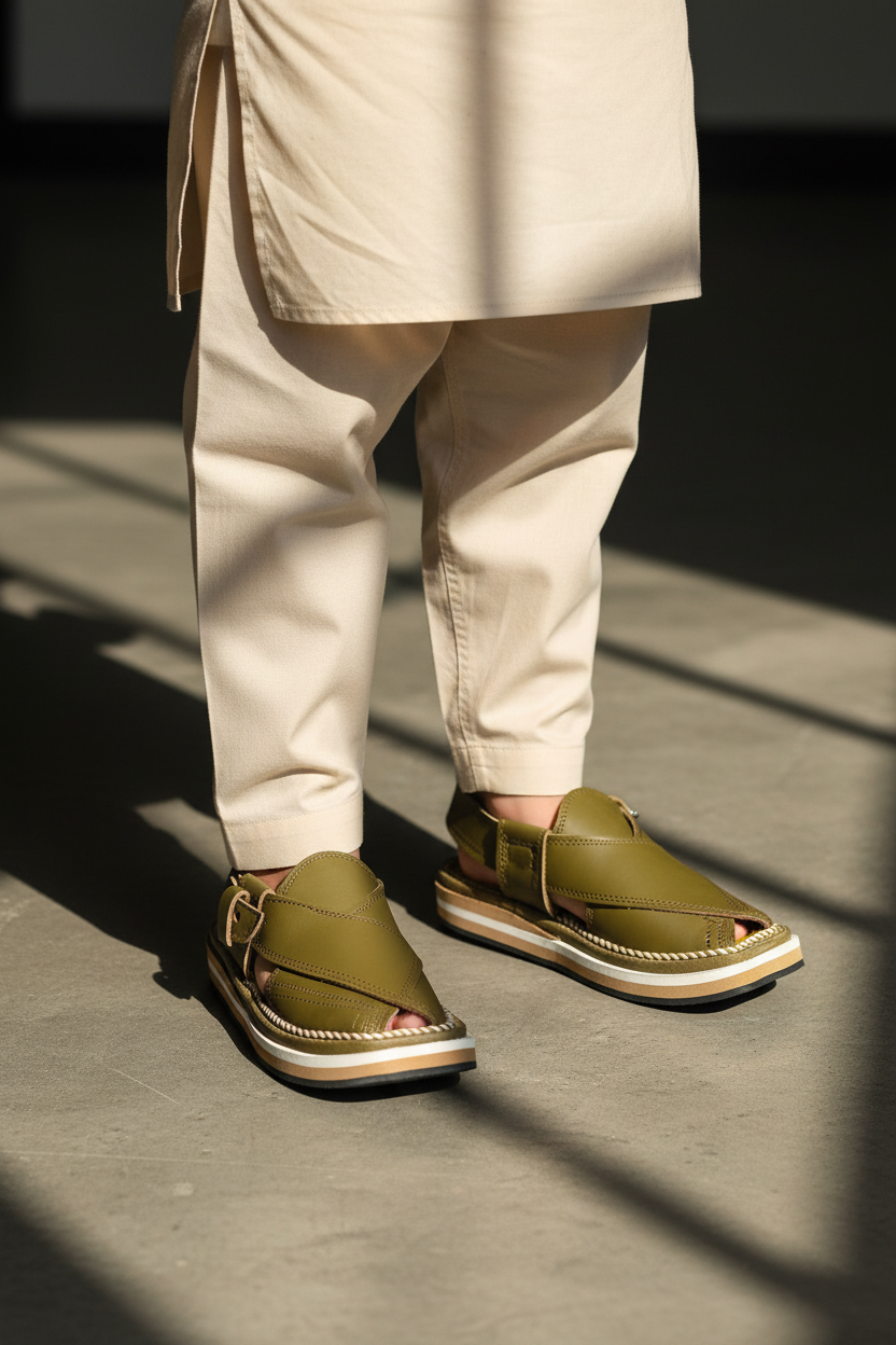Kaptan Chappal Olive - Standing