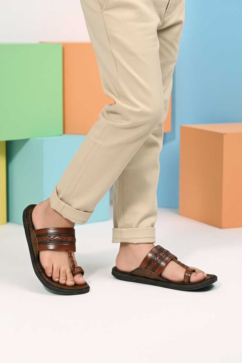 Leather Chappal Brown - Standing