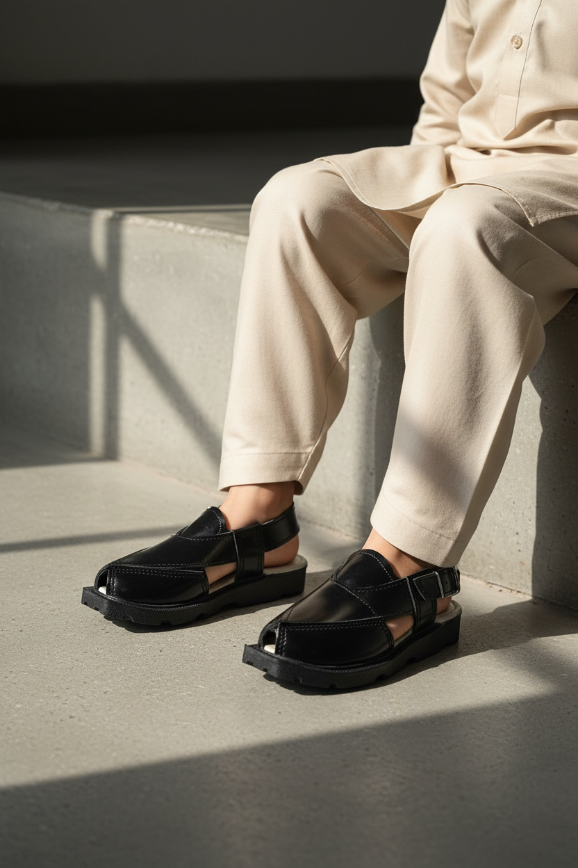 Norozi Chappal Black - Sitting